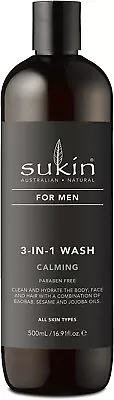 Sukin Natural For Men 3 In 1 Calming Body And Hair Wash 500ml • £7.99