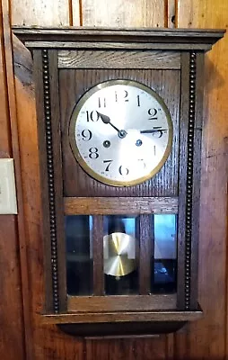 Antique German Wall Clock Beveled Glass Panels 8 Day Bim Bam Strike - Works Fine • $75