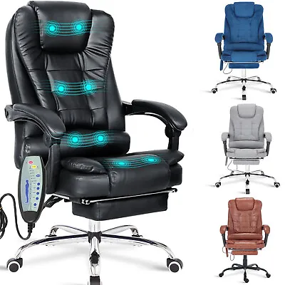 Massage Office Chair Gaming Computer Desk Swivel Recliner Chair Leather Footrest • £59.99