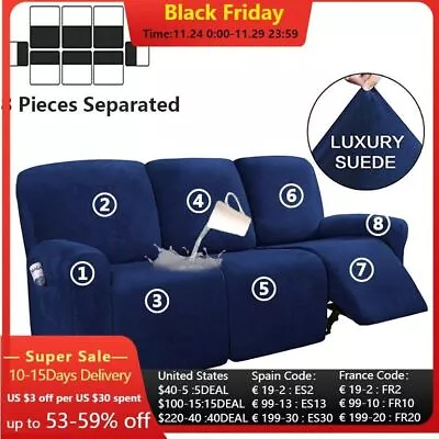 1 2 3 Seater Soft Suede Recliner Cover Elastic Slipcover Non Slip Armchair Cover • $49.54