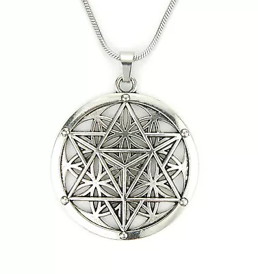 $22 • Buy Merkabah On Flower Of Life Necklace, Sacred Geometry Merkaba Pendant Snake Chain