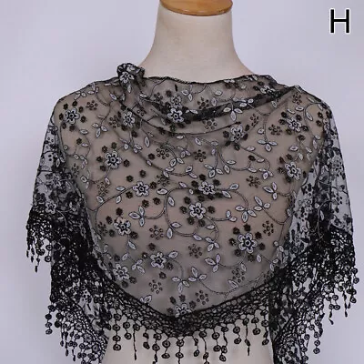 Women Triangle Wrap Lady Shawl Flower Lace Scarf Tassel Shawls Head Scarves • £4.06