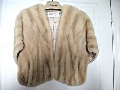 $110 • Buy Vintage Genuine Real Blonde Mink Fur Wedding Stole Cape Wrap Collar Pockets M/L