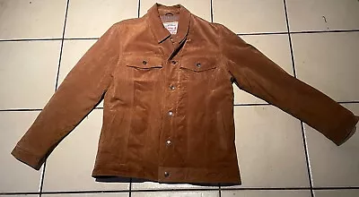 Rivers Mens Pig Suede Jacket Brown Lined Button Up Size Medium • $40