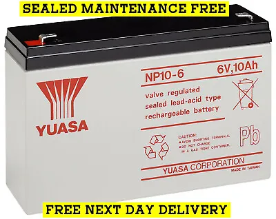YUASA 6 Volt 10.0Ah AGM Rechargeable Lead Acid Back Up Battery 6V 10Ah VRLA • £22.40