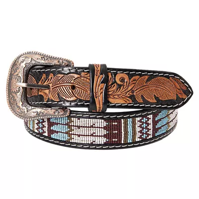 38RI Hilason Hand Carved Western Leather Men Women Belt Beaded • $59.99