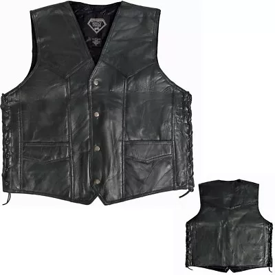 Genuine Leather Vest Mens Biker Motorcycle MC Riding Side Lacing Solid Black XL • $22.99