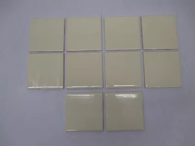Set 10 Vtg NOS Ceramic Tile Light Yellow MCM 4 1/4  Square Tiles Kitchen Bath • $59.95
