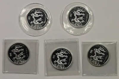 Lot 5 2012 Year Of The Dragon .999 Fine Silver Round 1/2 Troy Oz  • $125