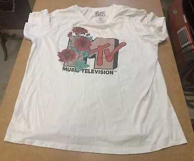 MTV Cropped Tan Flowers Tee Size XL Viacom T- Shirt • $7.20