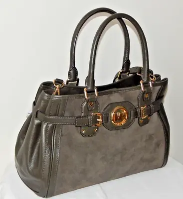 MICHAEL KORS HUDSON Leather Suede Large Satchel Tote Shoulder BAG Dark Olive NWT • $278.40