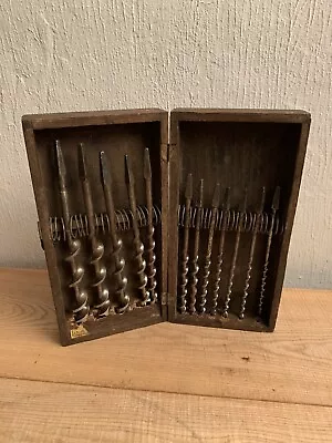 Brace Drill Bits In Dovetail Wood Box Vintage Jennings Irwin Everkeen Mixed • $49.95