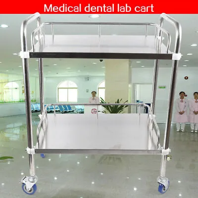 2-Tier Stainless Steel Medical Cart Mobile Lab Trolley Hospital Utility Salon US • $48.45