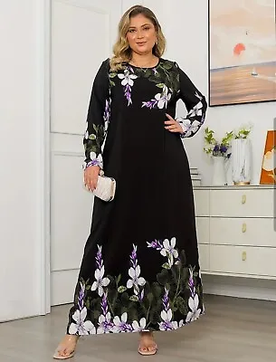 New Fashion Elegant A-line Dress Print Long Sleeve Plus Size Women Casual Dress • £10