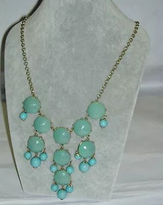 J. Crew Faceted Bubble Necklace Aqua Green Logo Tag 23  Gold Plated $128 • $30