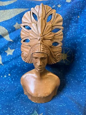 Vintage Wooden Native Mayan Tribal Bust W/ Head Dress Cultural Figurine • $16.89