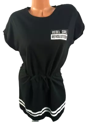 Divided Black Rebel Girl Revolution Drawstring Waist Short Sleeve Mini Dress 12 • $17.99