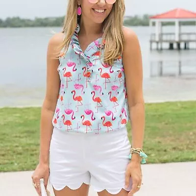 Mud Pie  Whitney  Sleek Sleeveless Flamingo Print Tunic Top Turquoise • $29