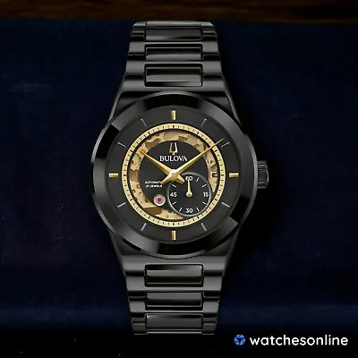 New Bulova Men's Millennia Black Ceramic Automatic Black Gold Watch 41MM 98A291 • $350