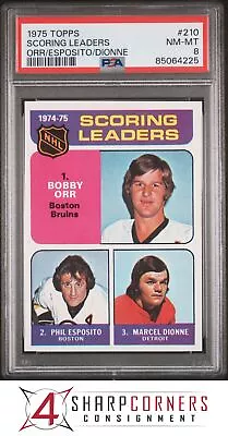 1975 Topps #210 Bobby Orr-phil Esposito-marcel Dionne Psa 8 • $6.50