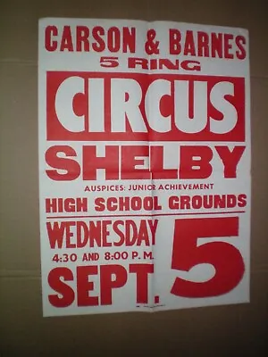 $20 • Buy Vintage Carson & Barnes Circus Poster-Sept 5-Shelby