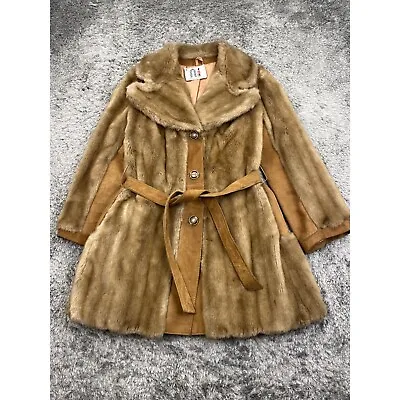 Vintage Mink Fur Coat Womans Medium Chestnut Wheat Leather Trench Jacket 1970s • $399