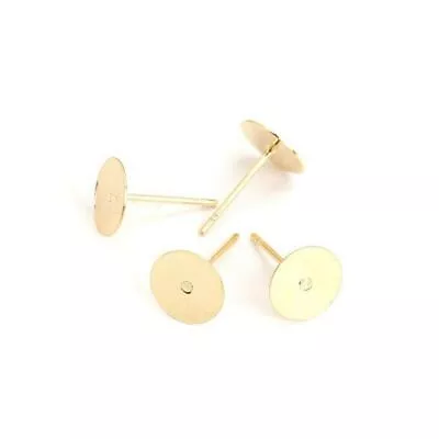 8mm Gold Plt Stainless Steel Ear Post Stud Earring Findings Round Flat Pad-30Pcs • £5.18