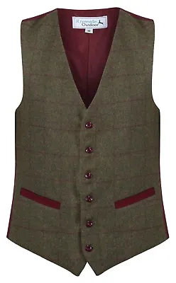 MENS WOOL Blend Blenheim Green And Claret TWEED Check Waistcoat Quality Vest  • $49.67