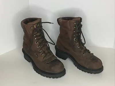 Justin Logger Lineman Safety Toe Gortex Brown Leather Size 7D  Lace Up Boots • $52