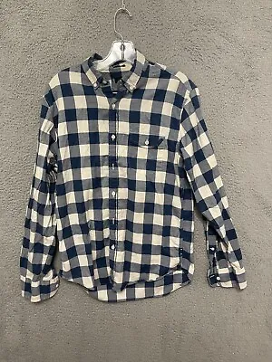 J Crew Men's Flannel Shirt Size Medium Blue Plaid Slim Fit Long Sleeve Cotton • $11.19