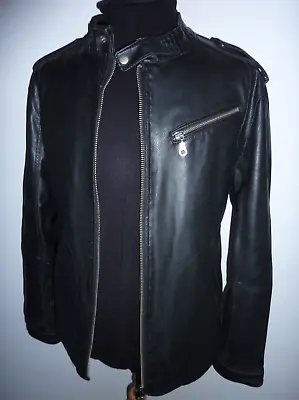 Men's Marks & Spencer Leather Look Bomber Biker Jacket Large Dark Brown • £19.99