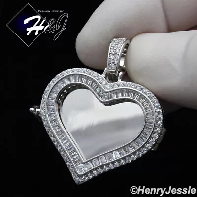 Men Women 925 Sterling Silver Icy Cubic Zirconia Photo Locket Heart Pendant*p316 • $69.99