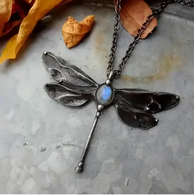 Vintage Dragonfly Pendant Moonstone Necklace Animal Design Jewelry Accessories • $9.95