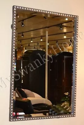 Large 31  SILVER BEADED Vanity Mirror Rectangle NEIMAN MARCUS Wall Contemporary • $380.60
