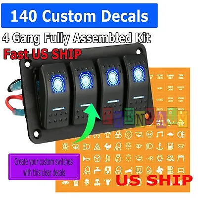 4 Gang Blue LED Waterproof Rocker Switch Panel Breakers Car Marine Boat RV 12V • $18.95