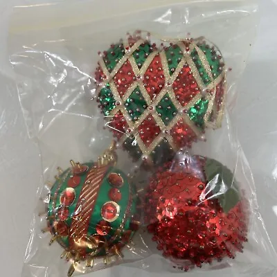 (# 139 ) Vintage Sequin Beaded Push Pin (Hand Made) Christmas Ornaments • $24.95