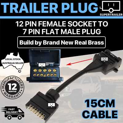 $25.95 • Buy 12 Pin Female Socket To 7 Pin Flat Male Plug Trailer Adaptor Caravan Connector