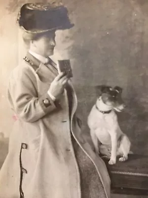 Jack Russell & Edwardian Woman Charming Photo Postcard B&W Photo Dogs • £10