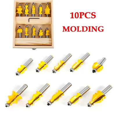 10pc 1/2  Shank Molding Router Bit Set Architectural Specialty Woodworking Tool • $68.40