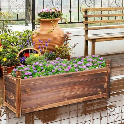 $29.90 • Buy Wooden Garden Planter Flower Raised Bed Pot Rectangle Vegetable Box 30/60/90cm