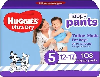 Huggies Ultra Dry Nappies Nappy Pants Boys Size 5 (12-17kg) 108 Count • $109.99