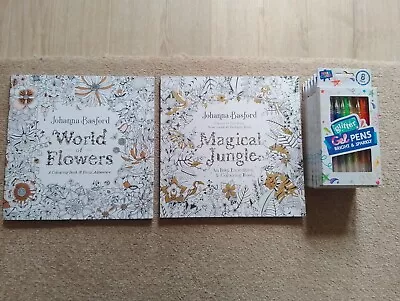 Johanna Basford Colouring Books With Glitter Gel Pens • £15