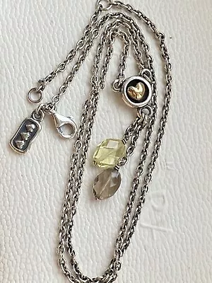 Authentic Pandora Silver 14k Gold Heart Lime & Quartz Necklace 45cm #390211LQ-45 • £200