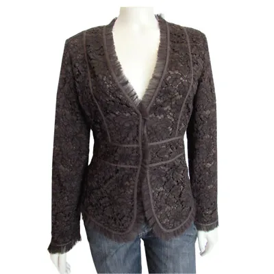 *FINAL MARKDOWN!** Lafayette 148 NY Dark Brown Fitted Lace Jacket Blazer Size 2 • £45.59