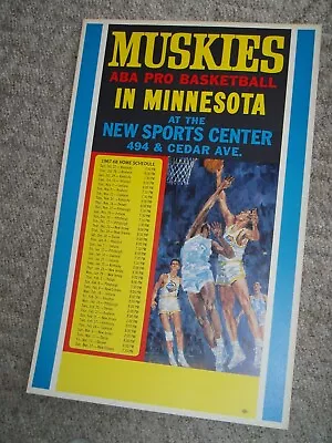 RARE! Vintage MINNESOTA MUSKIES ONLY YEAR 1967-68 ABA BASKETBALL POSTER/SCHEDULE • $50