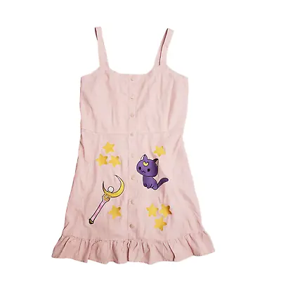 Sailor Moon Luna Wand Star Embroidered Dress Pink Size XL NWT Kawaii • $45.99