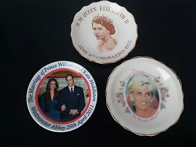 Lot Of 3 Vintage Trinket Dishes 1953 Queen Elizabeth II Princess Di & Will Kate • $24.95