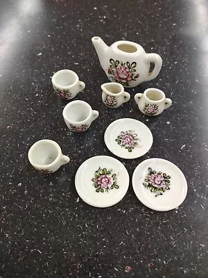 Vintage Miniature Tea Set Pink Flower Mini Tea Set Made In Japan (9 Pieces) • $14.99