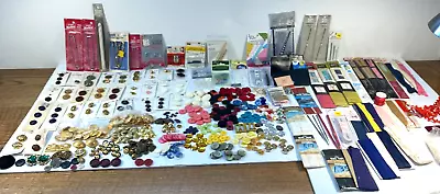 Huge Lot Of Vintage Sewing Notions Buttons Ribbons Needles Lace Susan Bates • $35