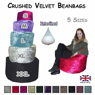 Beanbag CRUSHED VELVET Bean Bag Gaming Chair Seat Lazy Lounger Couch Kids Adults • £28